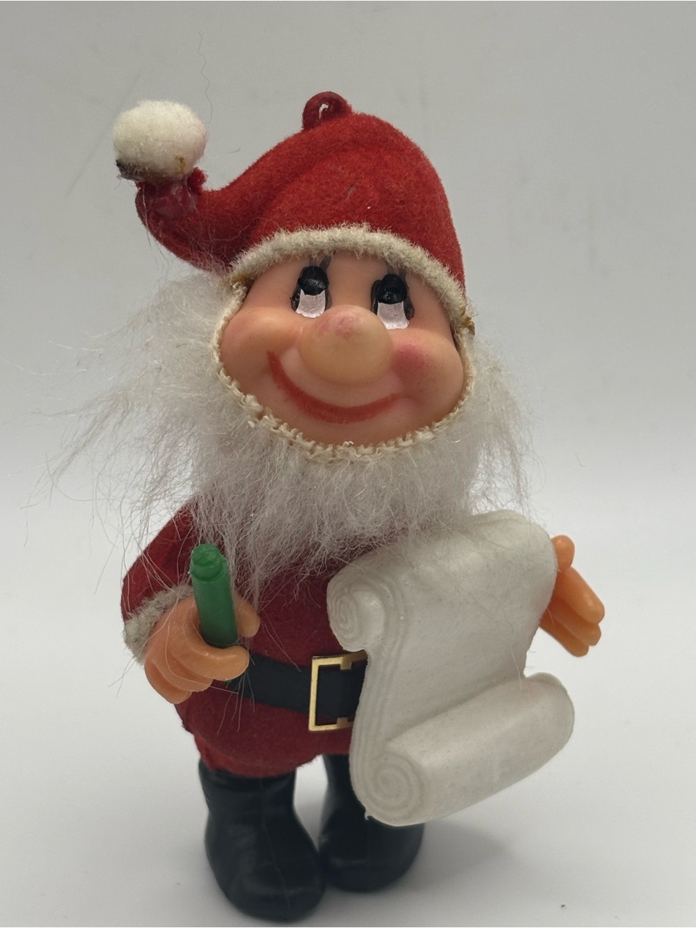 Vintage Elf Christmas Ornament Flocked MCM